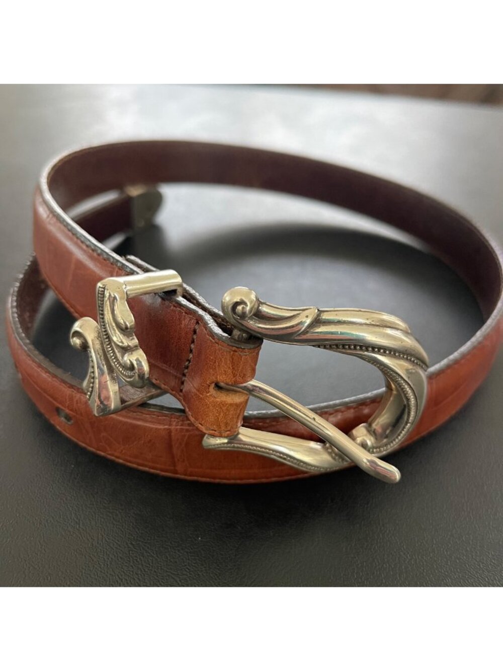 Vintage Brighton Belt Size S Brown Embossed Leather Silver Western Buckle S24507